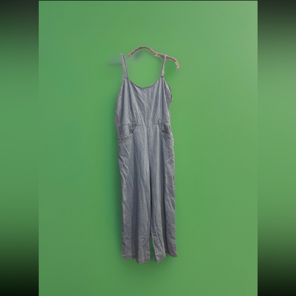 American Original REWASH Brand Denim Jumpsuit Crop Wide Leg Size L 100% Cotton